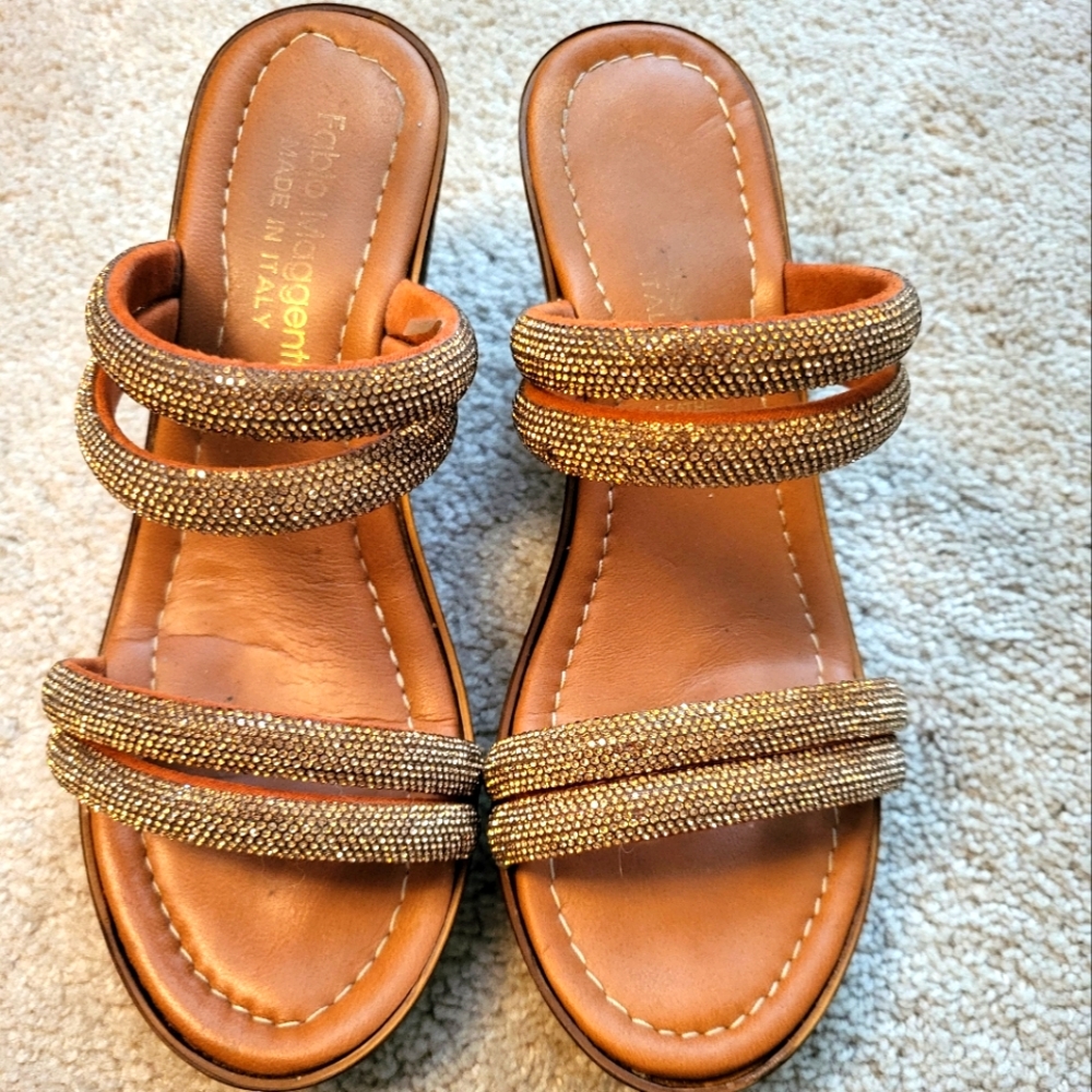 Fabio Maggenti Wedge Sandal Rose Gold sequin size 8